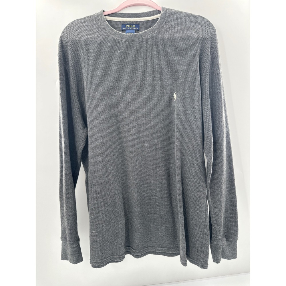 Polo Ralph Lauren Mens XL Gray Waffle Knit Thermal Long Sleeve Shirt Cotton Pony